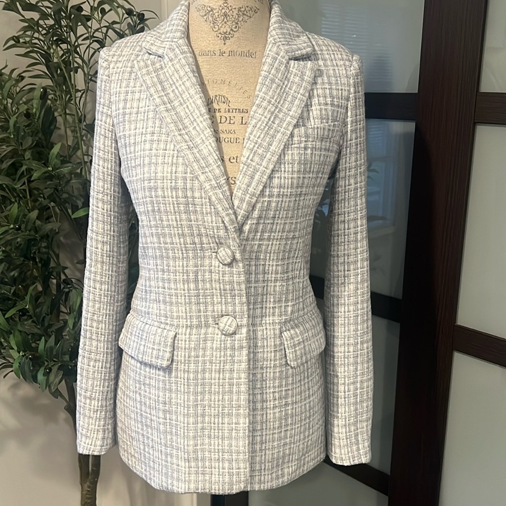 Avec Les Filles Gray Plaid Blazer